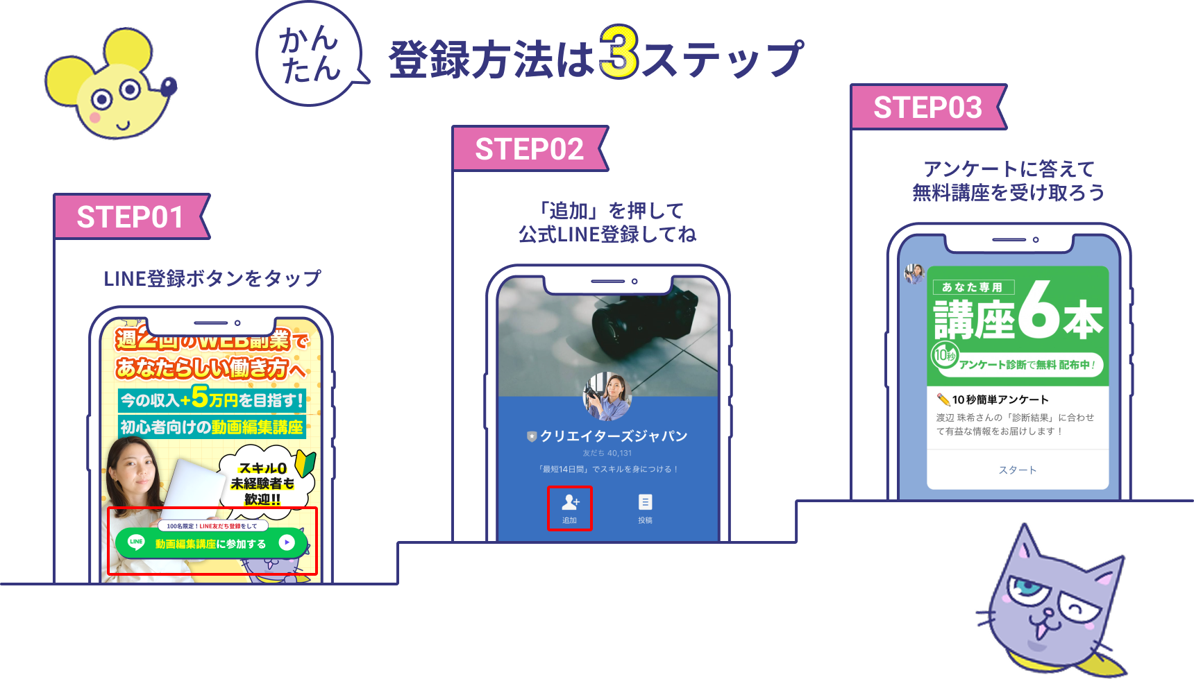 登録方法は3ステップ